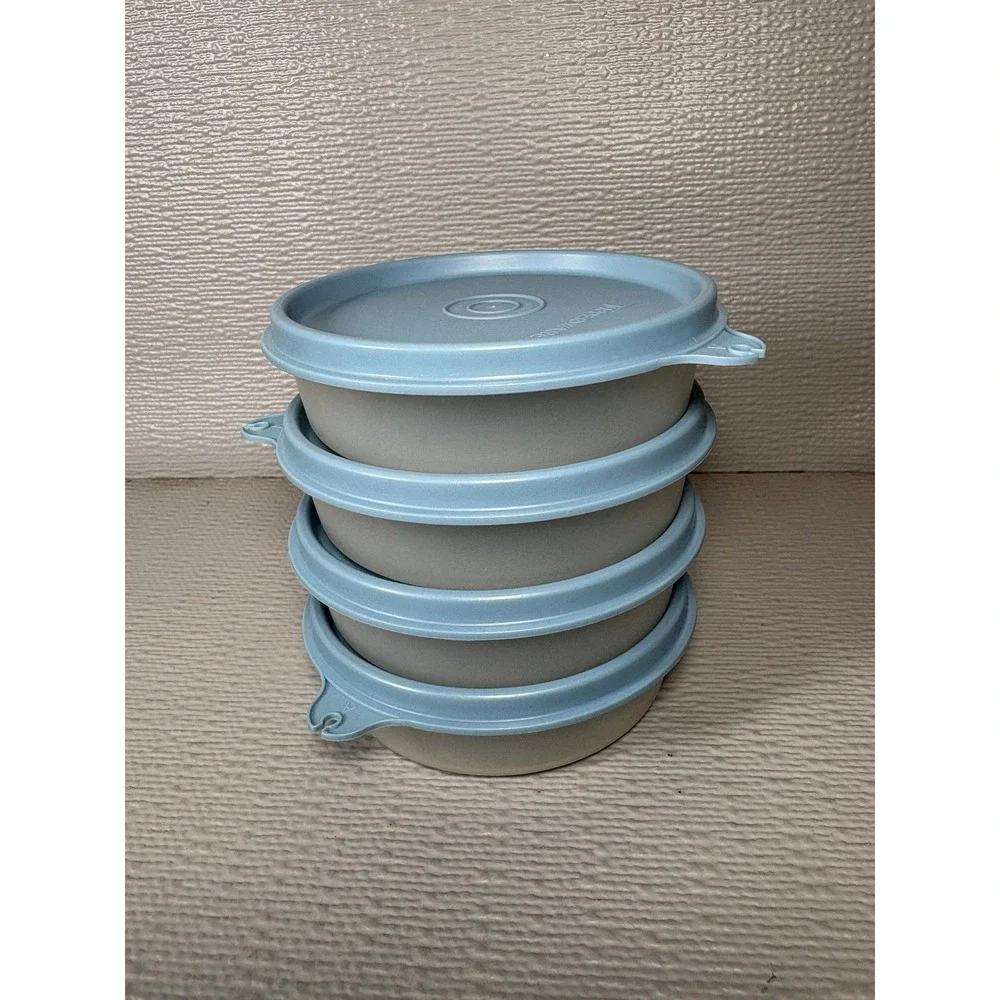 Vintage‎ Tupperware Snack Cups with Blue Lids Set of 4 USA
